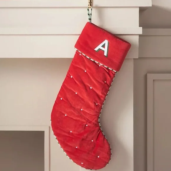 NWT Anthropologie Milo Red Velvet Christmas Stocking Letter P - Picture 2 of 2